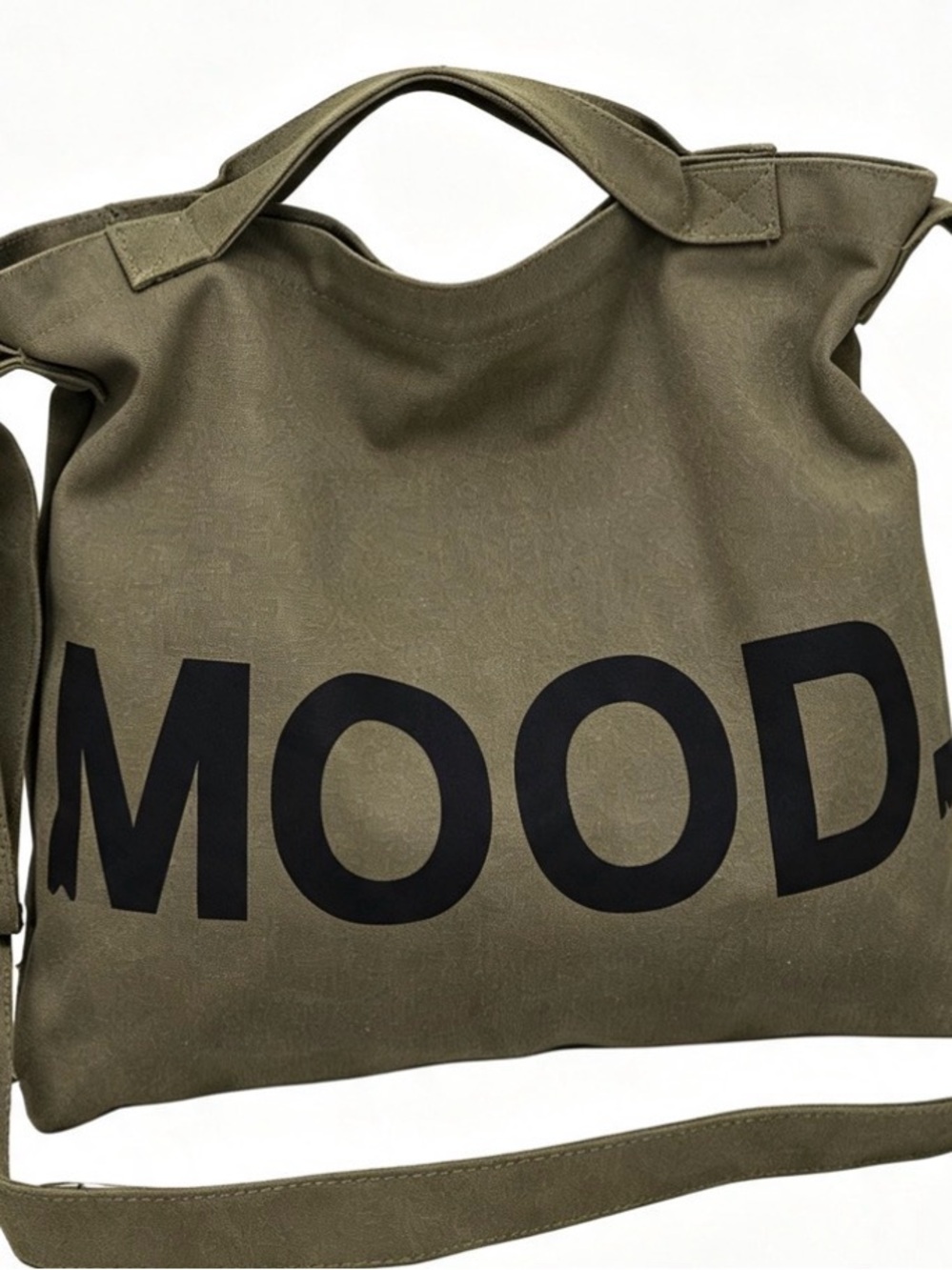 New Mood Canvas Crossbody tote Bag. Perfect for your enamel pins. Army green.